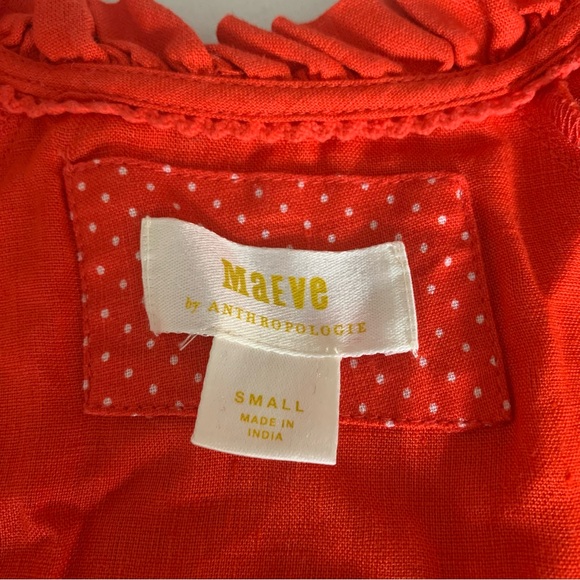 Maeve Anthropologie Audie Blouse Womens Small 100% Linen Orange Long Sleeve Boho - Picture 8 of 13